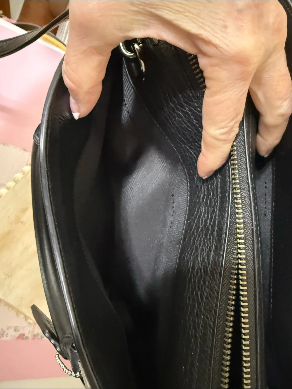 Coach Black Pebbled Leather Satchel with Suede Sides And Crossbody Strap